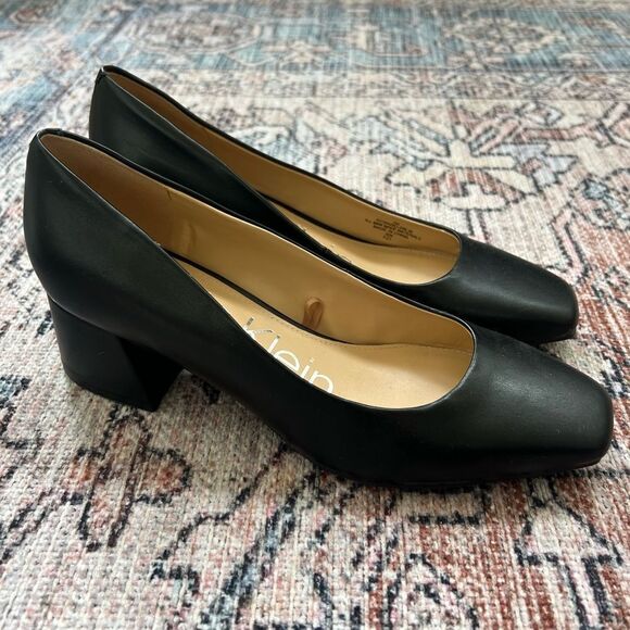 Calvin Klein Madeline Pump Shoes Womens Size 7 Black Faux Leather Block Heel - Picture 1 of 12
